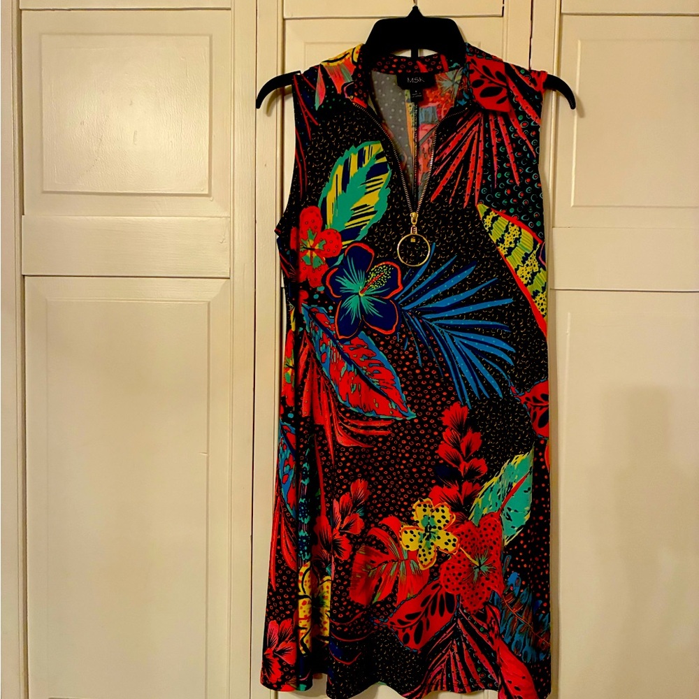 MSK Vibrant Floral Dress - Red, Blue, Yellow